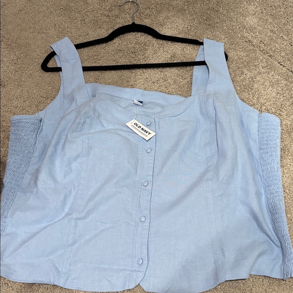 Old Navy Light Blue Button-Up crop Blouse
